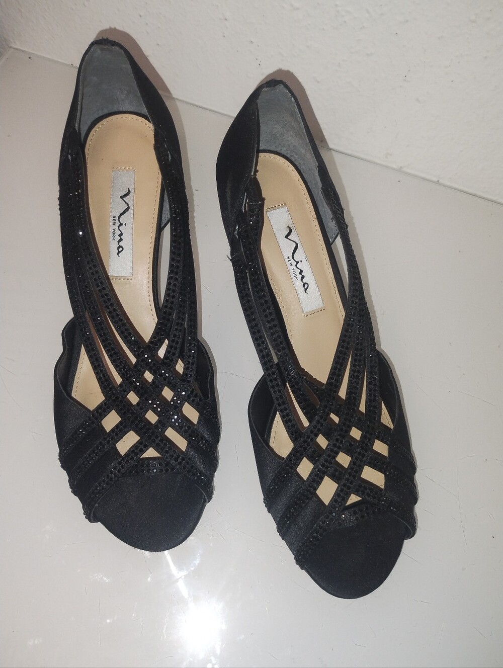Nina Novita black stone-trim low-heeled dress shoes Size 8